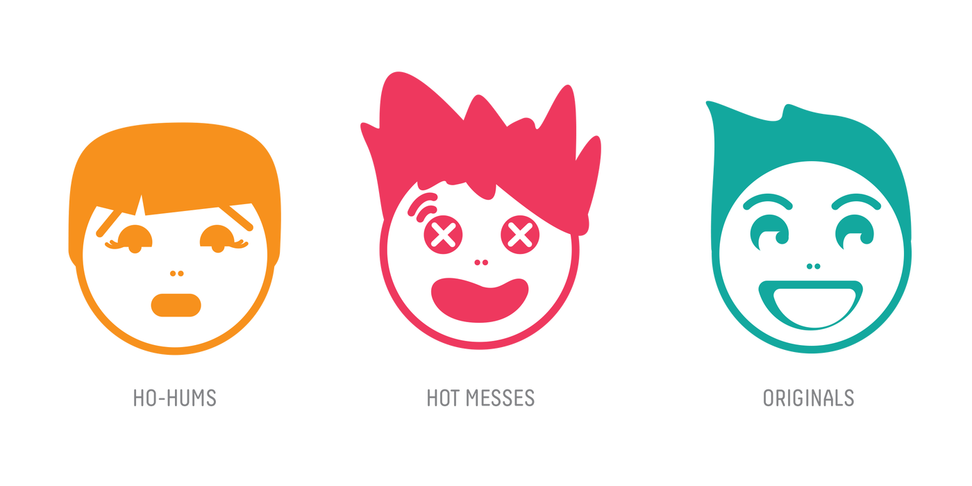 Three illustrated heads